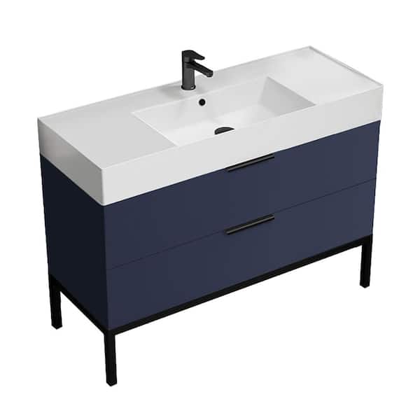Derin 47.64 in. W x 18.11 in. D x 34.65 in. H Floor Standing Bath Vanity in Navy Blue with White Ceramic Top