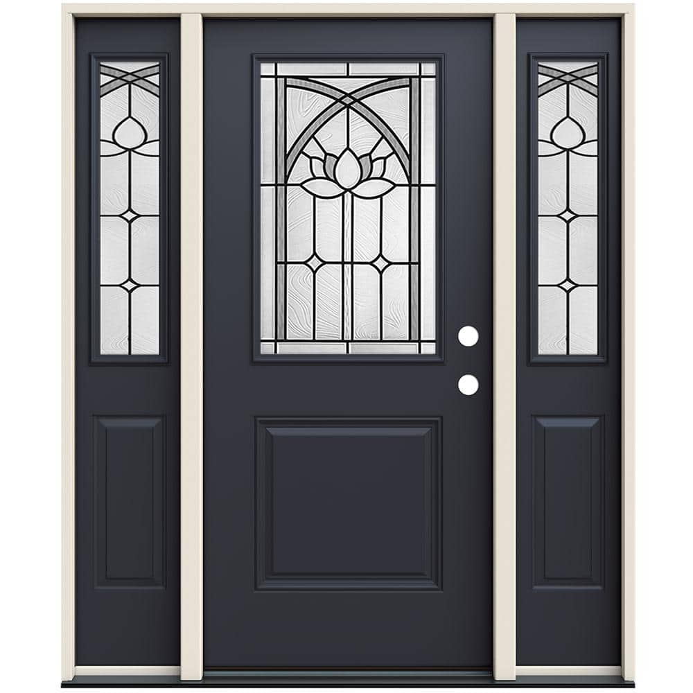 36 in. x 80 in. Left-Hand/Inswing 1/2 Lite Ardsley Decorative Glass Black Steel Prehung Front Door with Sidelites price history on PriceWatchPro