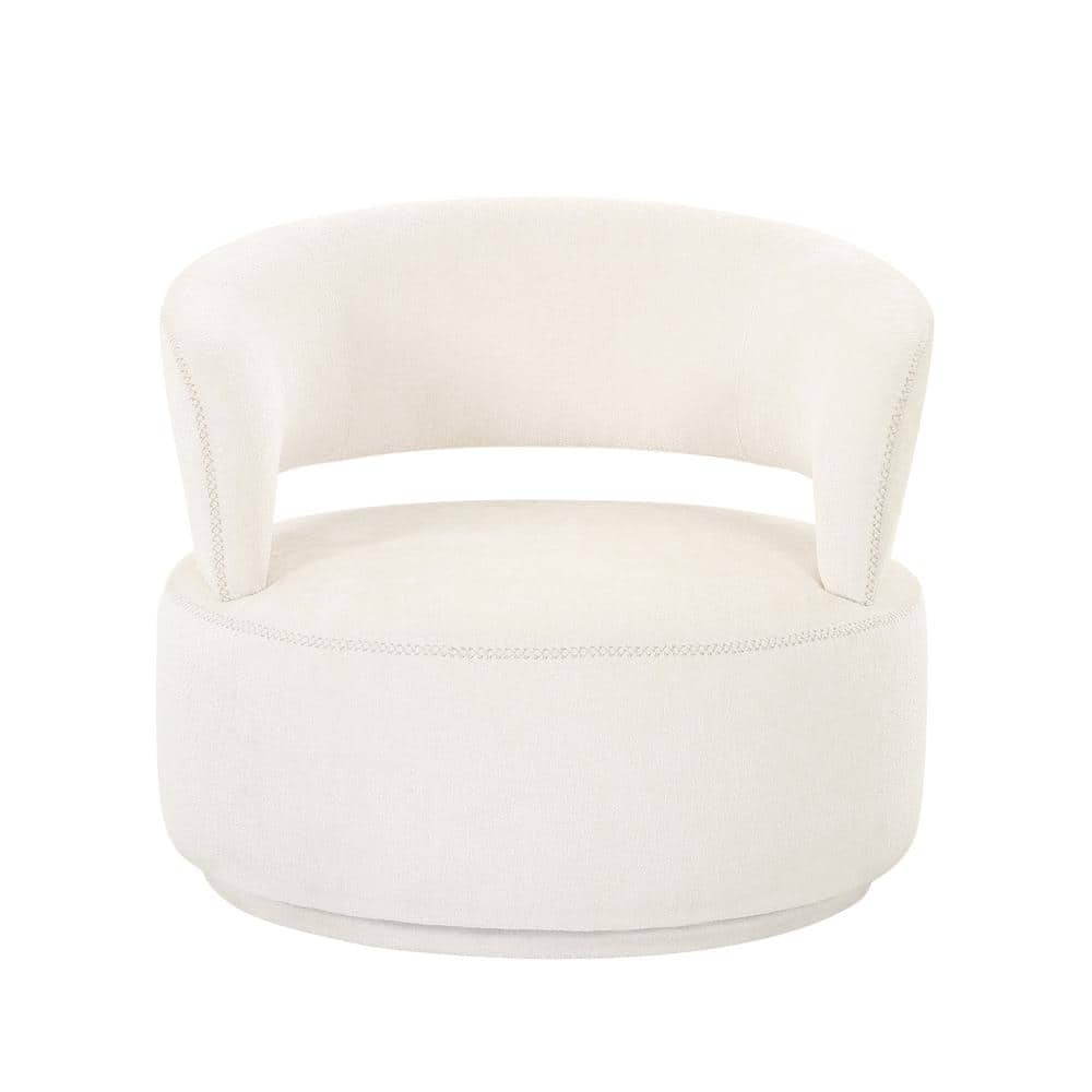Handcrafted Beige Swivel Barrel Chair with Silver Base