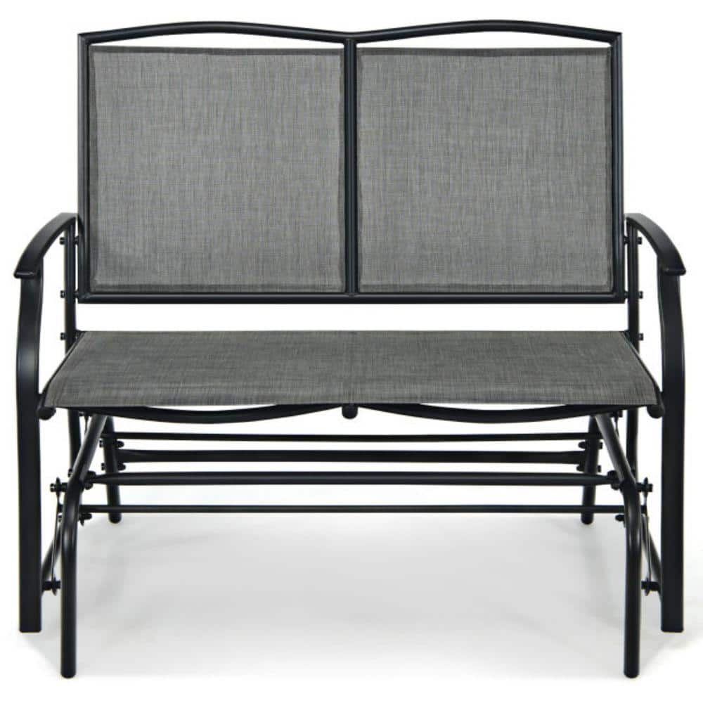 Gray Steel Frame 2-Person Outdoor Glider Bench with Arms