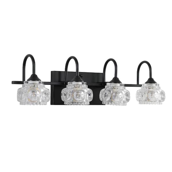 23 in. 4-Light Black Vanity Light with Crystal Glass Shades