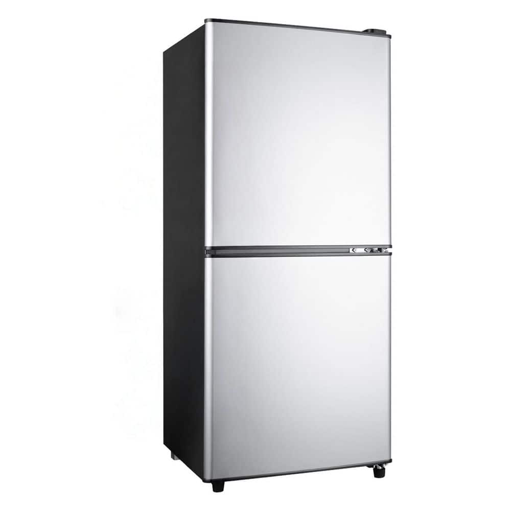 4 cu. ft. Retro Mini Refrigerator in Silver with Bottom Freezer, 7-Temp, Shelves & Crisper Drawers, Height Adjustable