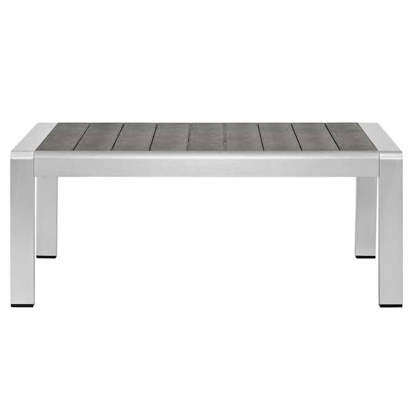 MODWAY Shore Patio Aluminum Outdoor Coffee Table in Silver Gray 