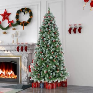 7.5 ft.Green Pre-lit Hinged Christmas Tree with PVC Branch Tips and Warm White LED Lights