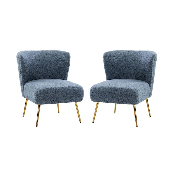 JAYDEN CREATION Gabriel Upholstered Accent Blue Side Chair with Metal Base (Set of 2)