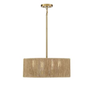 Ashe 20 in. W x 8 in. H 4-Light Warm Brass Statement Pendant Light with Rope Shade