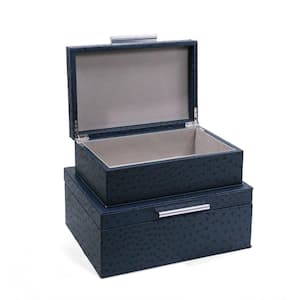 Blue Faux Leather Decorative Box with Lid 2-Pack