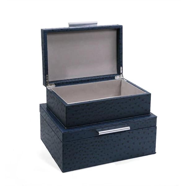Afoxsos Blue Faux Leather Decorative Box with Lid 2-Pack