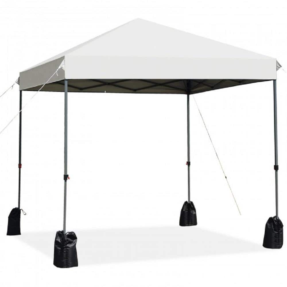 8 ft. x 8 ft. White Outdoor Pop-Up Canopy with Roller Bag and Sand Bags