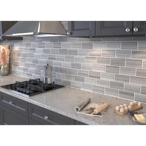 Hand Painted Rectangular 3 in. x 6 in. Warm Gray 40 Glass tile (10 sq. ft./per Case)