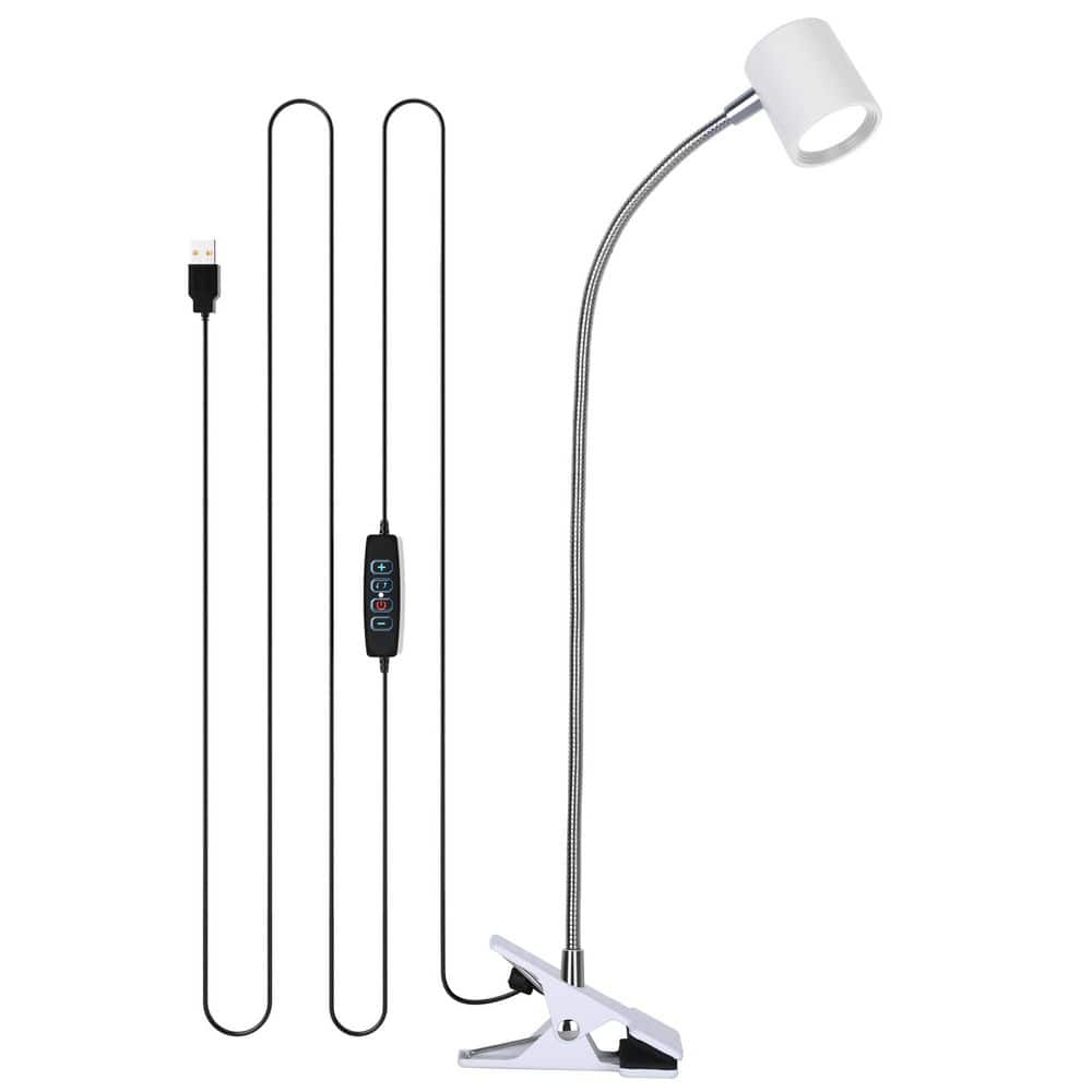 15.5 in. White Clip-On Integrated LED Desk Lamp with 3-Color Modes, 10-Level Dimming and 360° Gooseneck