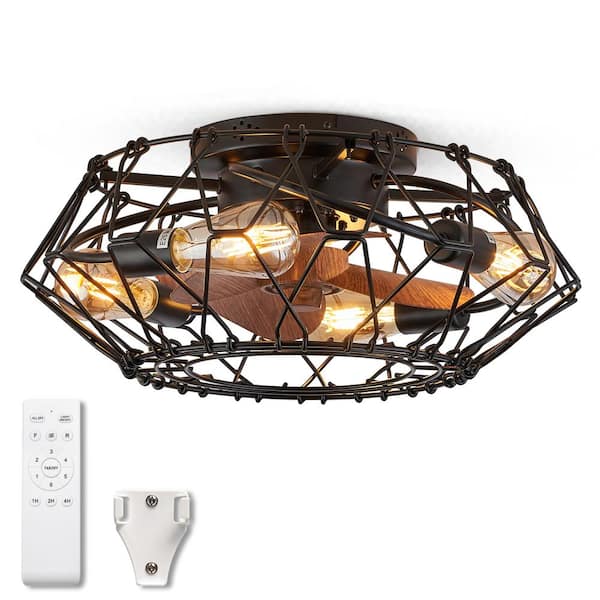 Home - Small with Depot Farmhouse Kitchen Indoor Caged ANTOINE Remote HD-QC-03 The Enclosed Fan Ceiling in. 20 with for Fan Ceiling Light Black
