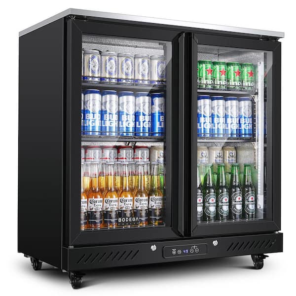 35 in. 7.7 Cu. ft. 32°F-50°F Back Bar Cooler Commercial Display Bar Fridge with LED Light in Black With 4 Casters