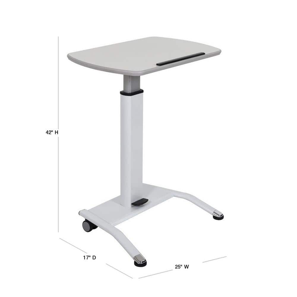 White Adjustable Height Mobile Standing Desk with Pneumatic Foot Pedal