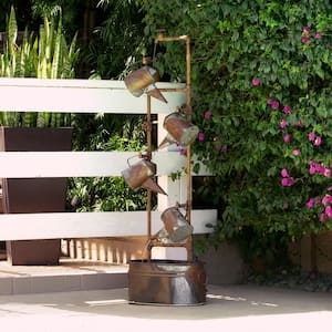 60 in. Tall Rustic Water Spout and Watering Cans Fountain Yard Decoration
