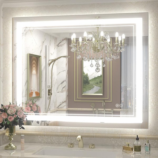 Apmir 40 in. W x 32 in. H Rectangular Frameless 192 LEDs/m Front Lighted Anti-Fog Tempered Glass Wall Bathroom Vanity Mirror