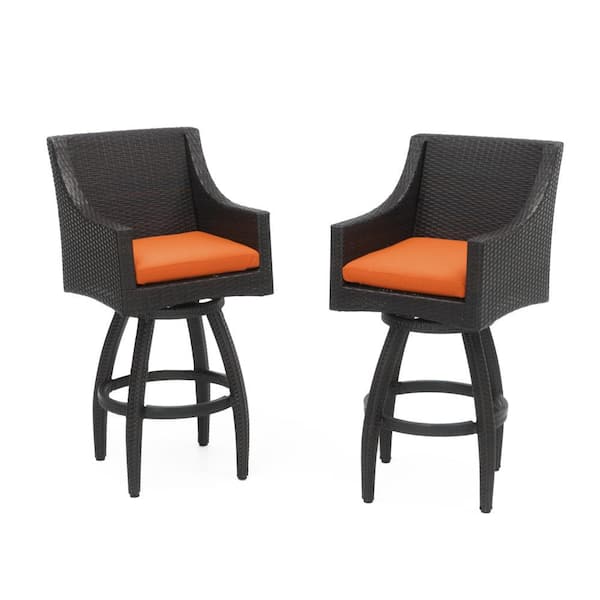 RST BRANDS Deco Swivel Wicker Outdoor Barstools with Sunbrella Tikka Orange Cushion (2pack)