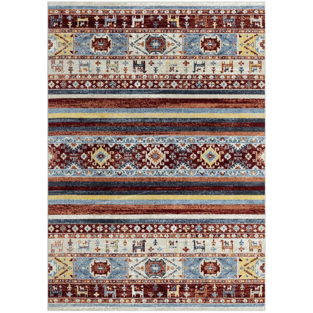 Treasure Heris Red/Blue 5 ft. x 7 ft. Geometric Machine Washable Runner Area Rug price history on PriceWatchPro