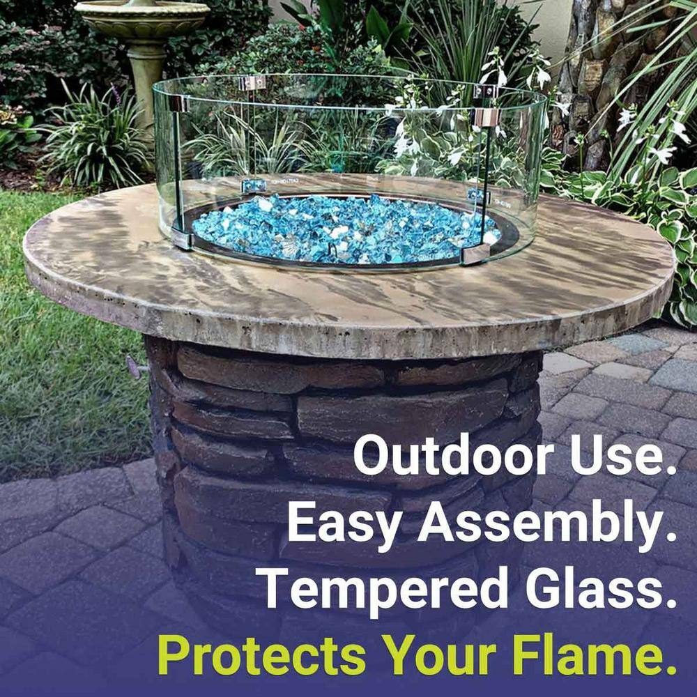 Elegant Round Propane Fire Pit Glass Flame Guard, 23-Inch
