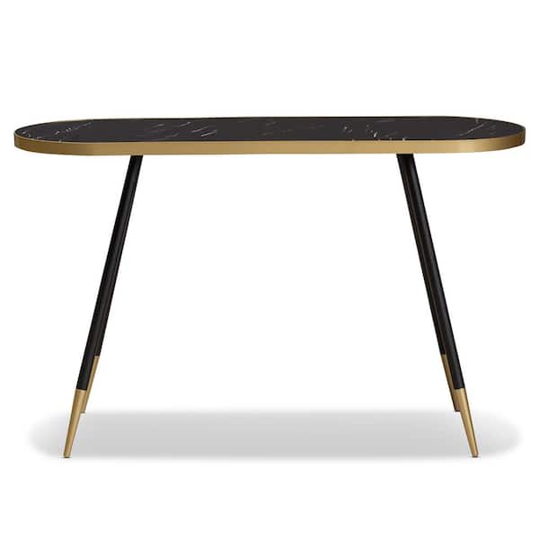 Baxton Studio Lauro 48 in. Black/Gold Specialty Faux Marble Console Table