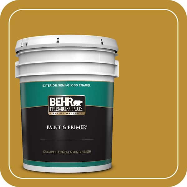 BEHR PREMIUM PLUS 5 gal. #360D-7 Brown Mustard Semi-Gloss Enamel Exterior Paint & Primer