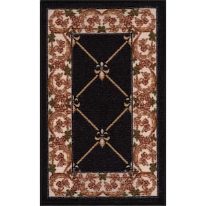 Carpet Mat Fleur De Lis Design Slip Resistant, Black, 19.5''X32'' inch