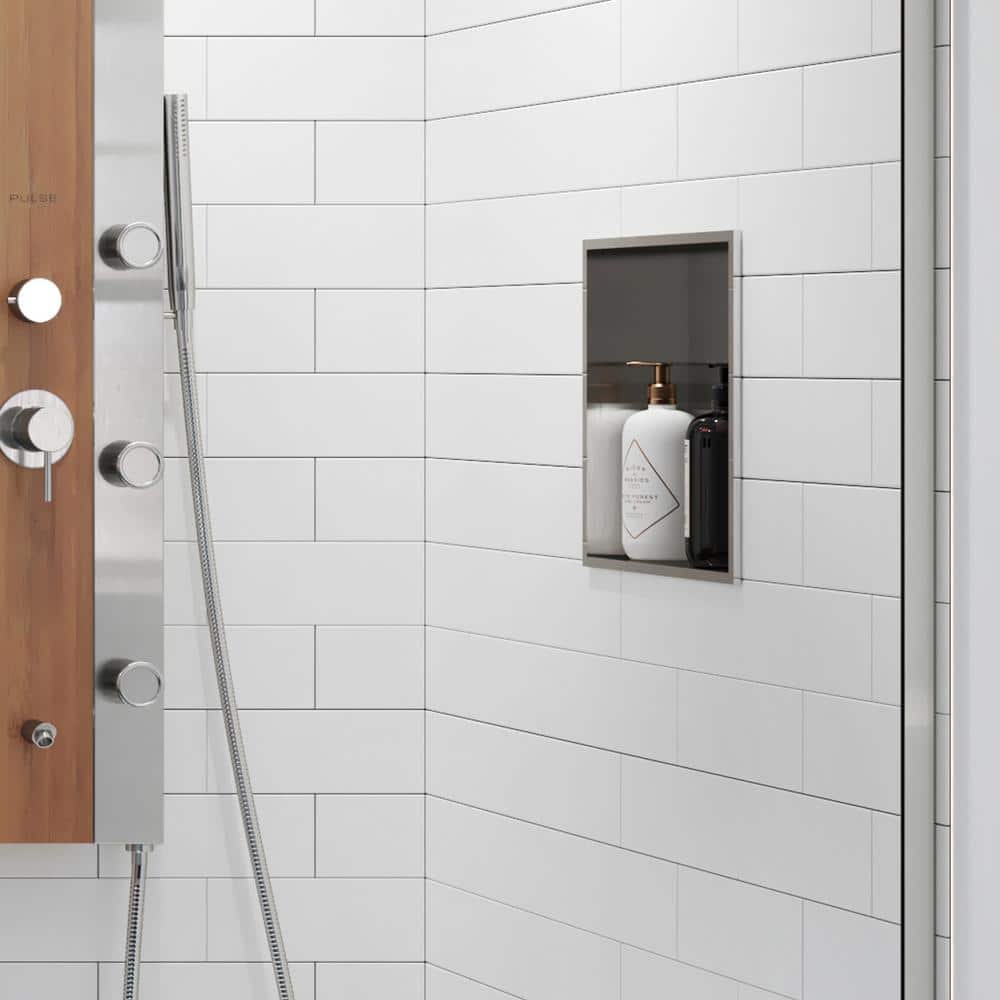 Brushed Stainless Steel Rectangular Shower Niche Shelf