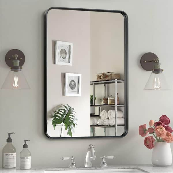 Dovelina 38 in. W x 26 in. H Rectangle Alloy Aluminium Deep Framed Modern Black Wall Mirror