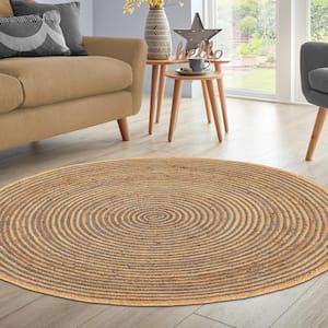 Braided Light Blue 6 ft. Round Transitional Reversible Jute Area Rug