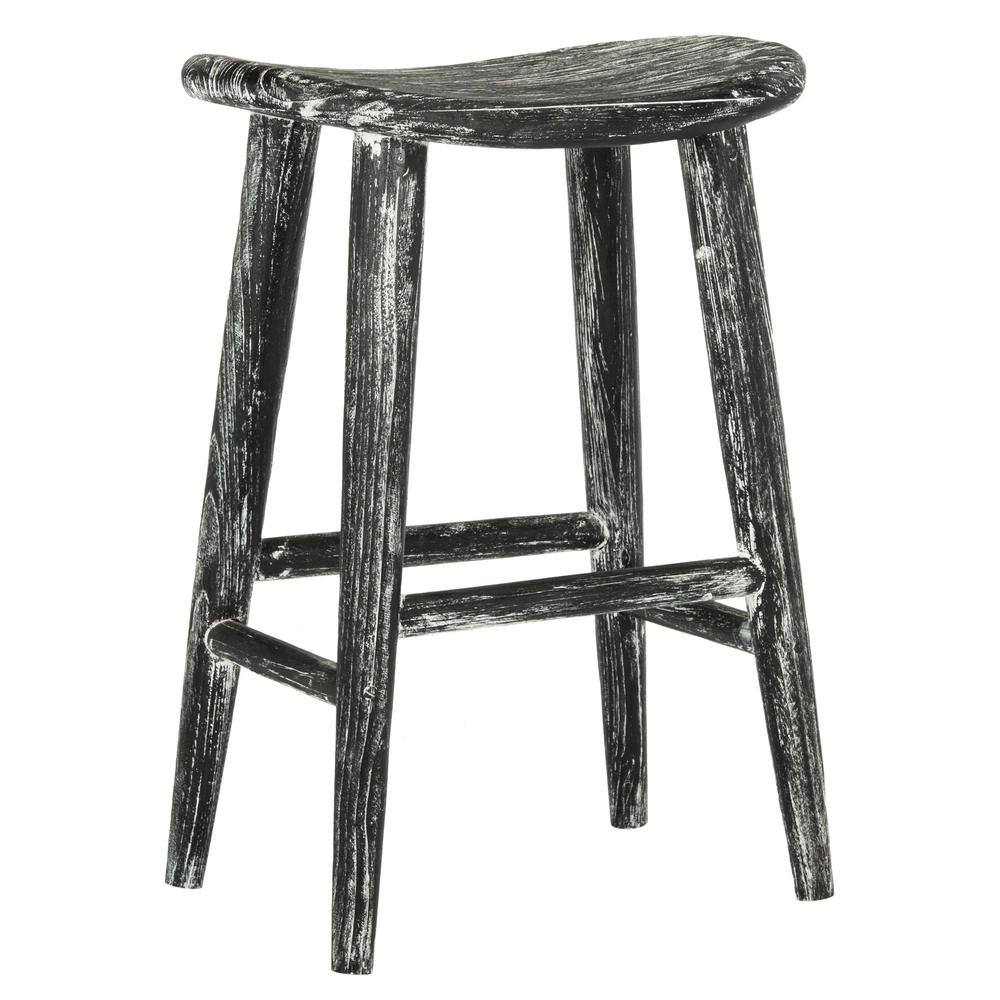 Transitional Black Wood Saddle-Style Counter Stool 24"