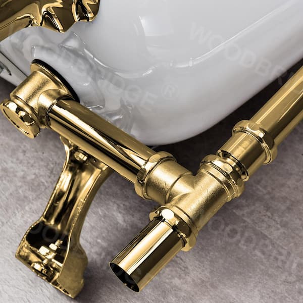 Dover 54 in. Heavy Duty Acrylic Slipper Clawfoot Bath Tub in White Faucet,  Claw Feet, Drain & Overflow in Polished Gold