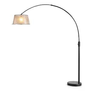 Orbita 82 in. Dark Bronze Furnish LED Dimmable Retractable Arch Floor Lamp, Bulb Included with Empire Mica Shade