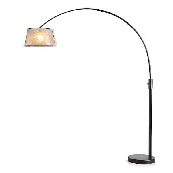 HomeGlam Orbita 82 in. Dark Bronze Furnish LED Dimmable Retractable Arch Floor Lamp, Bulb Included with Empire Mica Shade