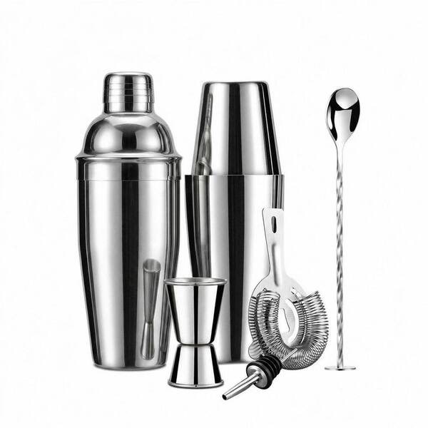 6-Piece Stainless Steel Cocktail Shaker Set with 27oz and 20oz Boston Shakers, Double Measuring Jigger