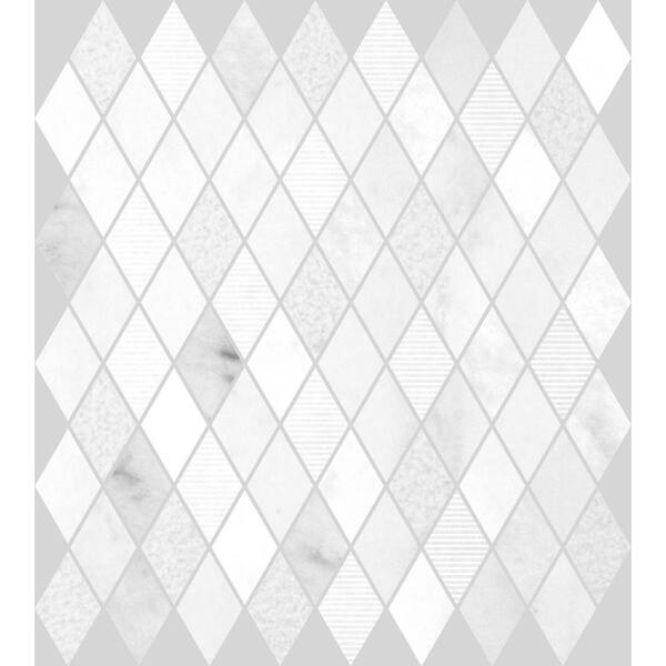 Lungarno Marble Medley Carrara Diamond 12 in. x 12 in. x 7.9 mm Mixed Finish Marble Mesh-Mounted Mosaic Tile