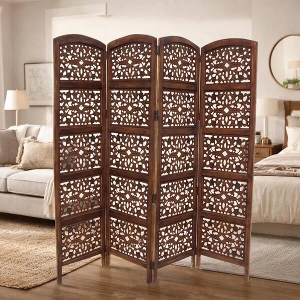 4 Panel Room Divider Screen - 6FT Tall Hand-Woven Wood Mesh Privacy Partition For Home Office