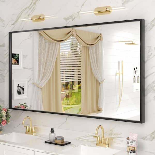 55 in. H x 30 in. W Rectangular High-Definition Aluminum Alloy Framed Tempered Glass Wall Decor Mirror in Matte Black