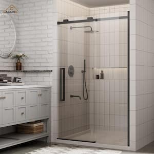 48 in. W x 76 in. H Sliding Frameless Shower Door in Matte Black Finish with 3/8 in.(10 mm) Tempered Clear Glass