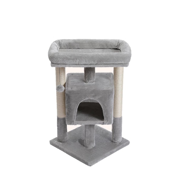 cenadinz 29 in. Cat Tree Tower for Indoor Cats Cat Condo with Sisal Scratching Posts Plush Perch Cat Bed Furniture Gray