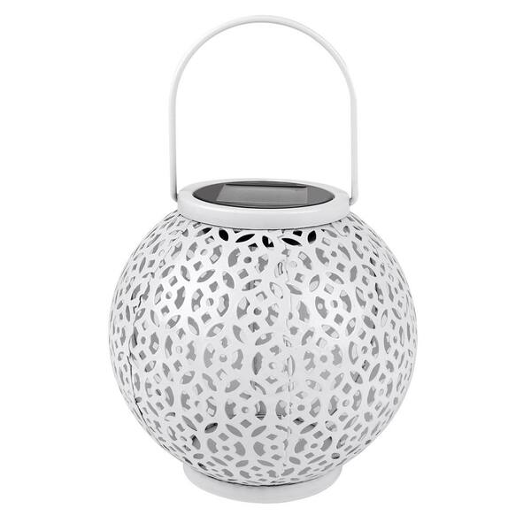 Unbranded 6 .7 in. White Metal Outdoor Table Lamp with Lantern Shade