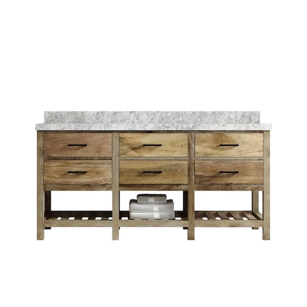 Willow Collections Parker Mango 72 in. W x 22 in. D x 36 in. H Double Sink Bath Vanity in Natural Mango with 2 in. Carrara Marble Top