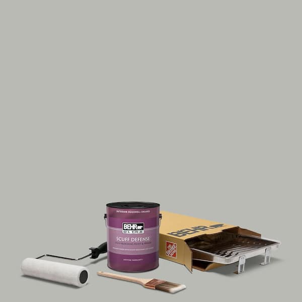 BEHR 1 gal. #PPU18-11 Classic Silver Extra Durable Eggshell Enamel Int. Paint & 5-Piece Wooster Set All-in-One Project Kit