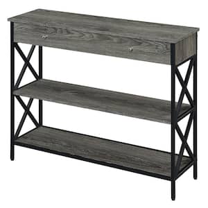Tucson 39.5 in. Weathered Gray/Black Standard Height Rectangle Particle Board Top Console Table with Drawer and Shelves