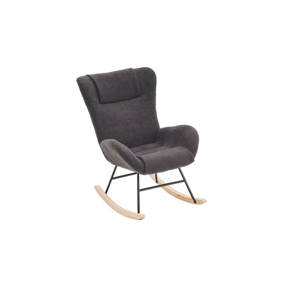 Gray Modern Wood Outdoor Rocking Chair with Teddy Fabric Upholstered, Solid