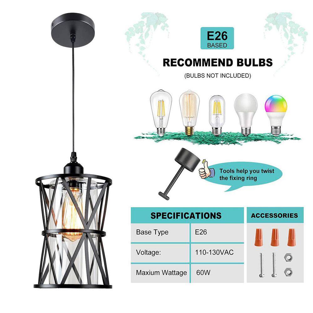 Black Metal Cage Mini Pendant Light with Clear Glass Shade