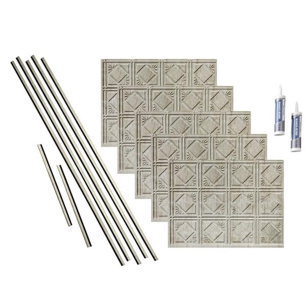 Fasade Traditional 4 18 in. x 24 in. Vintage Metal Vinyl Decorative Wall Tile Backsplash 15 sq. ft. Kit