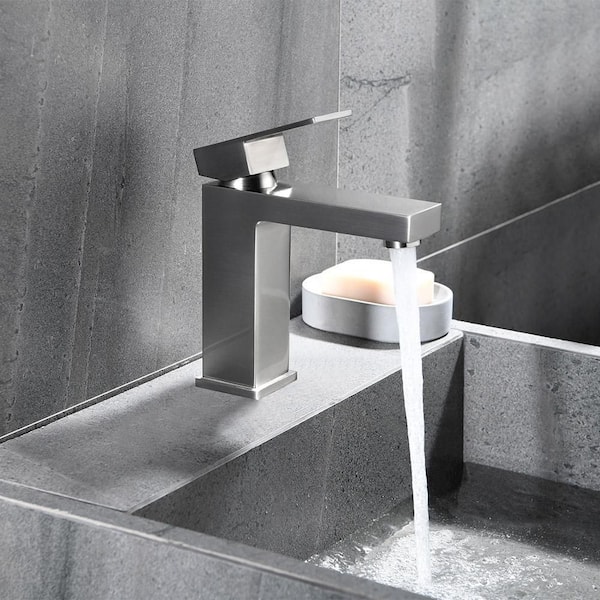 Single-Handle Single-Hole Bathroom Faucet in Brushed Nickel