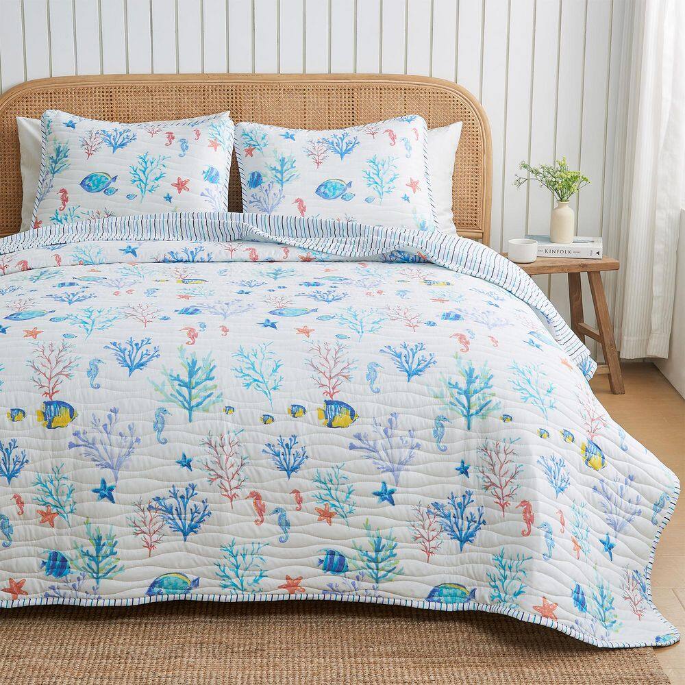 Colorful Seascape Ultra-Soft Coastal Printed Reversible Microfiber Quilt Set price history on PriceWatchPro