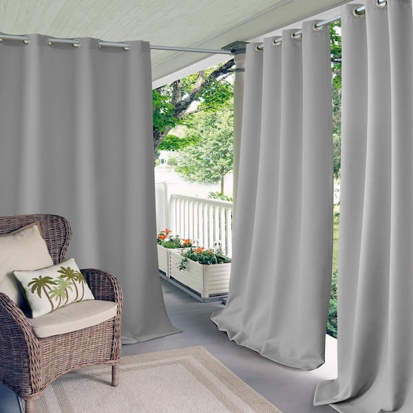 Elrene Connor Gray Polyester Solid 52 in. x 108 in. Grommet Top Indoor/Outdoor Room Darkening Curtain (Single Panel)