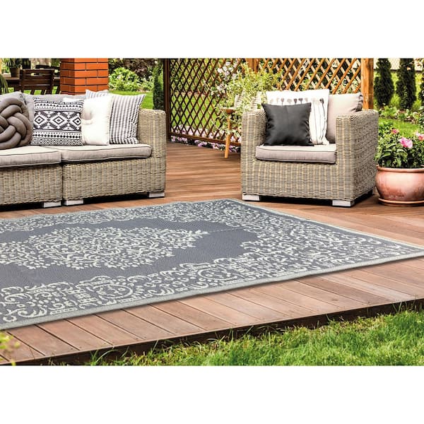 large grey outdoor rug